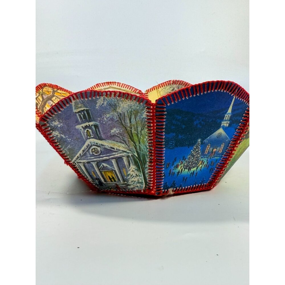 Christmas Card Basket Vintage Handmade Crochet Greeting Card Basket Bowl Christm - Picture 6 of 16